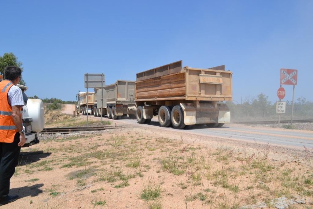 A road-train testing the system