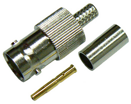 BNC female crimp connector for RG58 low loss, foam PE dielectric, solid core coaxial cable, DC-4 GHz, 50 Ohms - nickel plated