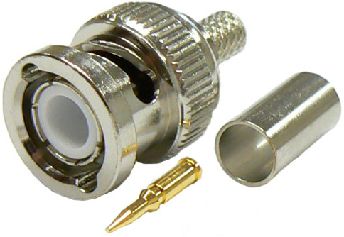 BNC male crimp connector for RG58 coaxial cables and RG223 coaxial cable, DC-4 GHz, 50 Ohms - Tri-metal plated