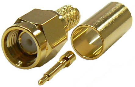 SMA male solder pin, crimp connector for RG58 coaxial cables or RG223 coaxial cable, DC-18 GHz, 50 Ohm - gold plated