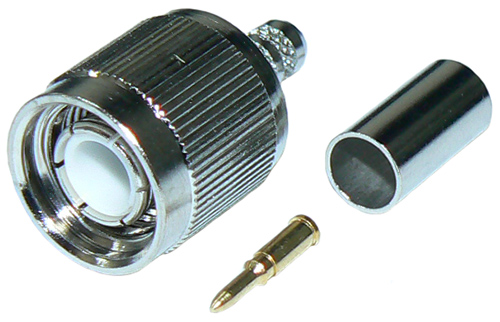 TNC male crimp connector for MIL-SPEC RG58 coaxial cables, DC-11 GHz, 50 Ohms - nickel plated