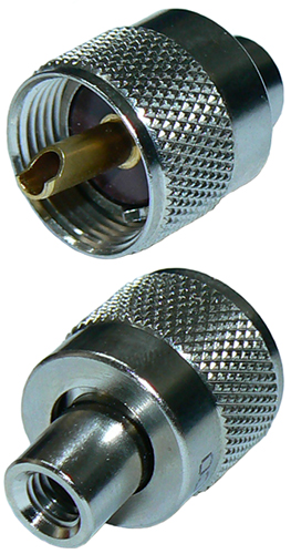 UHF male PL259 solder pin, twist-style connector for RG58 coaxial cables, 50 Ohms - nickel plated