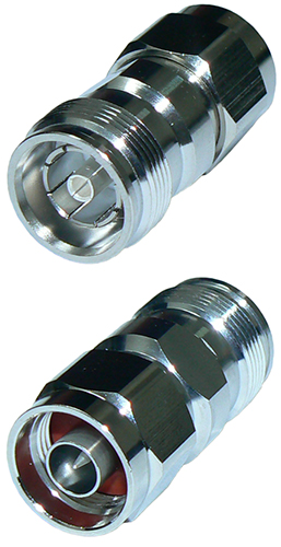Type 4.3-10 female screw-type to N-type male connector adaptor, inter-series, DC-12 GHz, 50 Ohms - Tri-metal plated