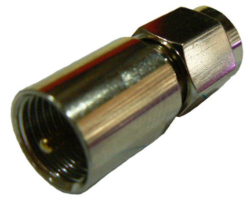 FME male to SMA male straight inter-series adaptor, 50 Ohms - nickel plated