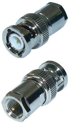 FME male to BNC male straight inter-series coaxial adaptor, 25W, DC-2 GHz, 50 Ohms - nickel plated