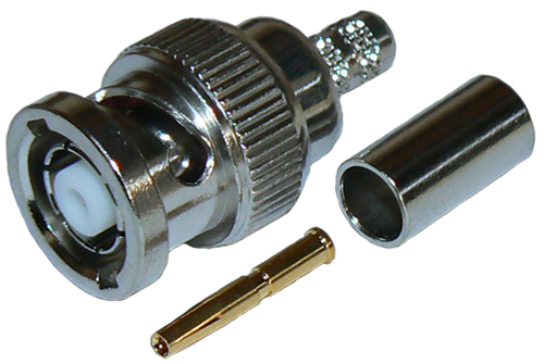 Reverse gender BNC male crimp connector for MIL-SPEC RG58 coaxial cables, DC-4 GHz, 50 Ohms - nickel plated