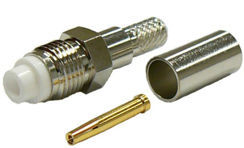 FME female crimp connector for RG58 coaxial cables, DC-2 GHz, 50 Ohms - nickel plated