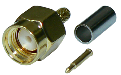 SMA male crimp connector for RG174A/U cable and RG316 cable, DC-6 GHz, 50 Ohms - gold plated