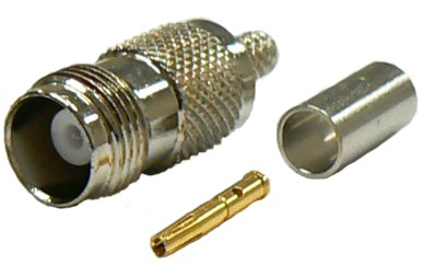 TNC female crimp connector for MIL-SPEC RG58 coaxial cables, DC-11 GHz, 50 Ohms - nickel plated