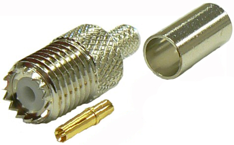 Mini UHF/MPL female crimp connector for RG58 coaxial cables, DC-2.5 GHz, 50 Ohms - nickel plated
