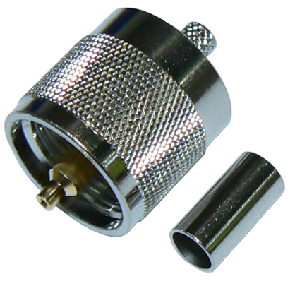 UHF male PL259, crimp connector for MIL-SPEC RG58 coaxial cable, 50 Ohms - nickel plated