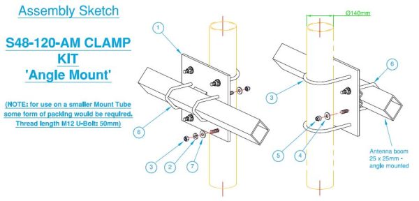S48-120-AM stainless steel RHS Yagi mount clamp