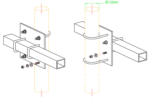 S48-120 large capability right-angle Yagi antenna mount clamp 100-120mm pole capability