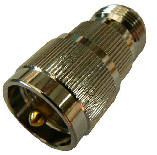 N-type female to UHF male PL-259 straight inter-series adaptor, 50 Ohms - Tri-metal plated