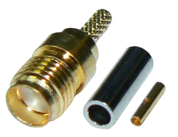 SMA female solder pin crimp connector for RG178 miniature coaxial cable, DC-12.4 GHz, 50 Ohms - gold plated