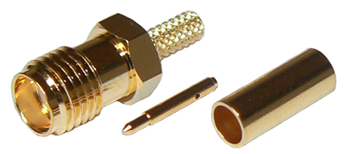Reverse polarity SMA female coaxial connector for RG174A/U coaxial cable or RG316 coaxial cable, DC-12.4 GHz, 50 Ohms - gold plated