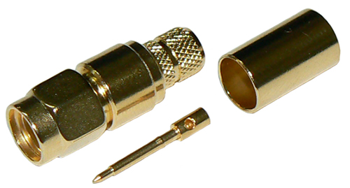 SMA male crimp connector for RU240-UF ultra flexible, stranded core coaxial cable, DC-6 GHz, 50 Ohms - gold plated