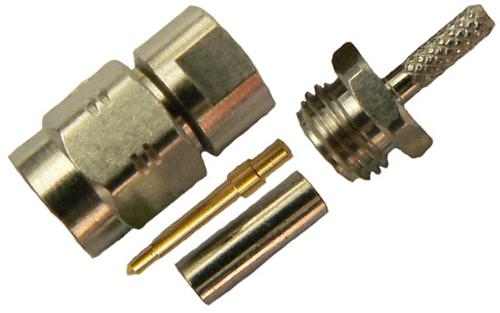 SMA male clamp-style connector for RG178B/U solid core, PTFE dielectric coaxial cable, DC-6 GHz, 50 Ohms - nickel plated