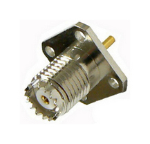 Mini UHF female flange panel mount, solder pin connector, DC-2.5 GHz, 50 Ohms - nickel plated