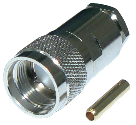 UHF male PL259 solder pin clamp-style connector for RG213, RG214, RU400 or RG8 coaxial cable, DC-300 MHz, 50 Ohms - nickel plated