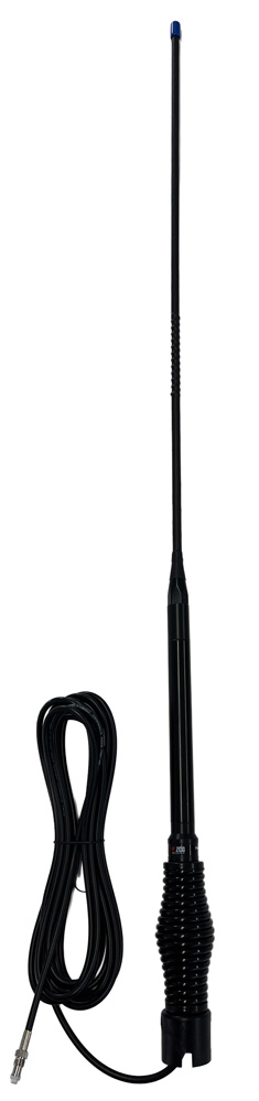 All-black ground independent UHF CB elevated feed antenna, 477 MHz, barrel spring, 50W, UHF male PL259, 4.5m cable, 6.6 dBi - 950mm