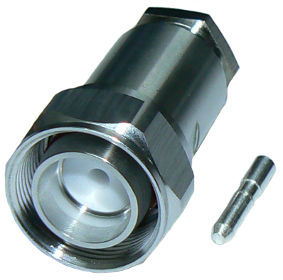 4.3-10 male clamp connector for RG213/RU400/RU400-UF coaxial cables, DC-12 GHz, 50 Ohms - Tri-metal plated