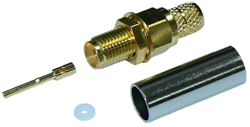 SMA female crimp coaxial connector for RU240-UF ultra flexible, stranded core coaxial cable, DC-18 GHz, 50 Ohms - gold plated