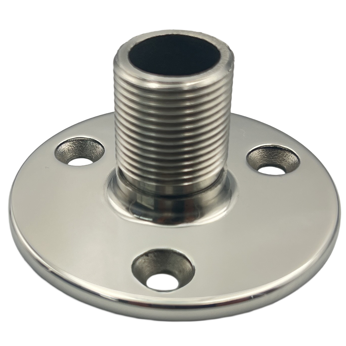 Marine antenna mount, 316 stainless steel - 77 x 38mm, 1" x 14 thread, M6 countersunk holes