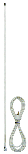 AM/FM radio receive whip antenna with OB base, white, receive only, male radio connector, 5m cable - 1.0m