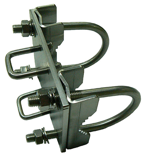 60-75mm diameter right-angle heavy-duty mount clamp, large, stainless steel - boom 25mm square, mast 60-75mm dia.