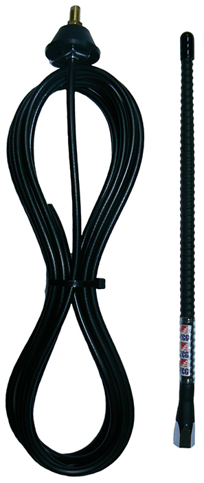 Ultra flexible AM/FM receive whip and base, 5m RG59 75 Ohm cable, male car radio connector - 360mm