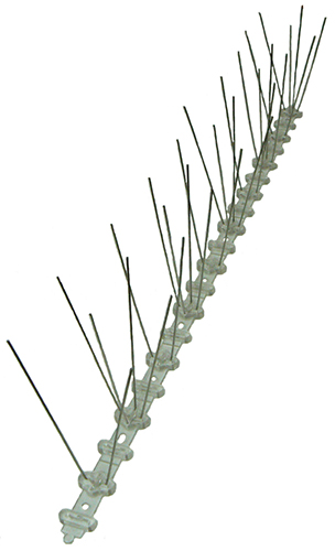 Bird-proof free-standing spike strip, plastic base, stainless steel adjustable spikes - 25mm width x 500mm length
