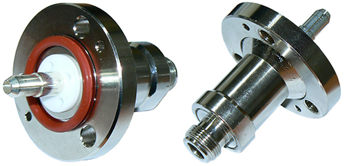 7/8" EIA flanged connector to N-type female jack straight adaptor, incl. mounting - nickel and silver plated