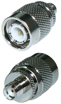 SMA female to TNC male, straight inter-series coaxial adaptor, DC-11 GHz, 50 Ohms - nickel plated
