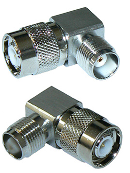 Right-angle TNC male to TNC female coaxial intra-series adaptor, DC-11 GHz, 50 Ohms - nickel plated