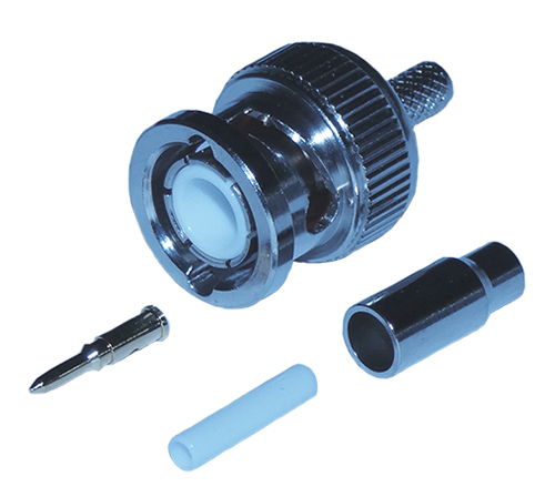 BNC male crimp connector for RG174A/U cable and RG316 coaxial cable, DC-4 GHz, 50 Ohms - nickel plated