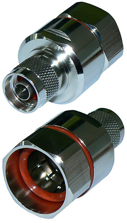N-type male, clamp-style, low P.I.M. connector for 7/8" flexible coaxial cable, ZCG7850, DC-8 GHz, 50 Ohms - tri-metal plated