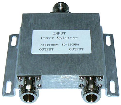 2-way wilkinson FM power splitter, 80-520 MHz, >20dB isolation per port,