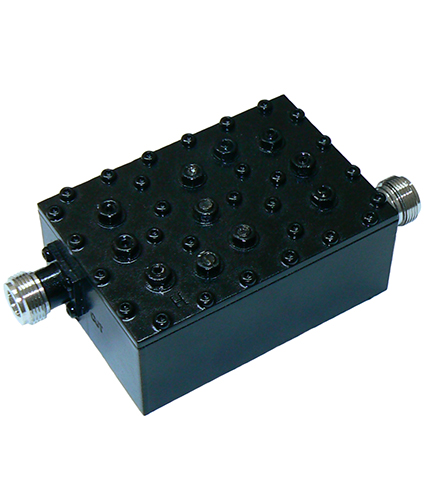Compact UHF/ISM bandpass filter, 915-928 MHz, 50W, 1.5dB insertion loss, N-type female - 88mm x 60mm x 43mm