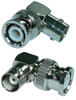 Right-angle BNC male to BNC female intra-series adaptor, DC-4 GHz, 50 Ohms - nickel plated
