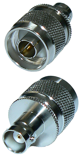 N-type male to BNC female inter-series straight adaptor, DC-4 GHz, 50 Ohms - nickel plated