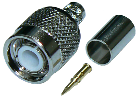 TNC male crimp connector for RU240-UF ultra flexible, stranded core coaxial cable, DC-11 GHz, 50 Ohms - nickel plated