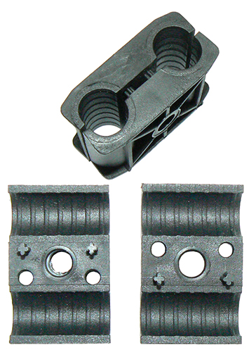 Pack of 10, uPVC back-to-back 1/2" cable hanger clamp. No mounting included, order separately