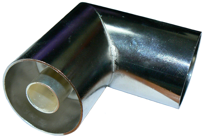 1-5/8" rigid line to 1-5/8" rigid transmission line non-flange elbow adaptor, 5kW, 50 Ohms - nickel & silver plated
