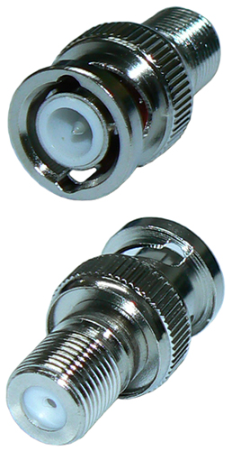 BNC male to F-type female straight inter-series adaptor, 50 Ohms - nickel plated