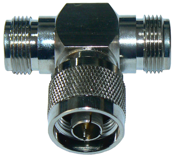 N-type female to N-type female to N-type male 'T' style adaptor, DC-11 GHz, 50 Ohms - nickel plated