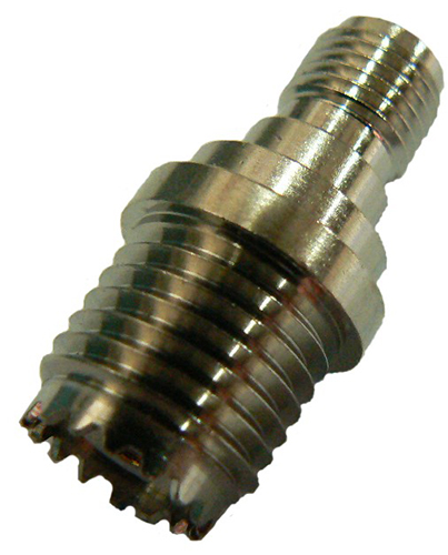 Mini UHF female to SMA female straight inter-series adaptor, 50 Ohms - tri-metal plated