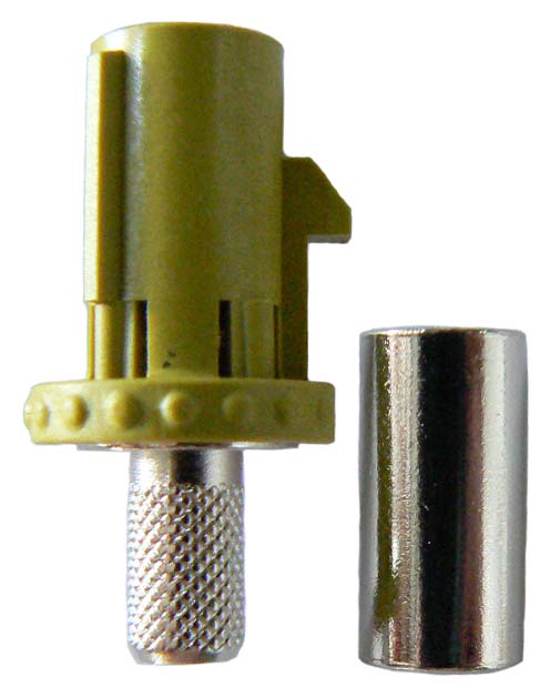 Fakra SMB male, solder pin, crimp plug connector for RG58 coaxial cables, Curry Yellow - Code K SDARS Satellite, RAL 1027