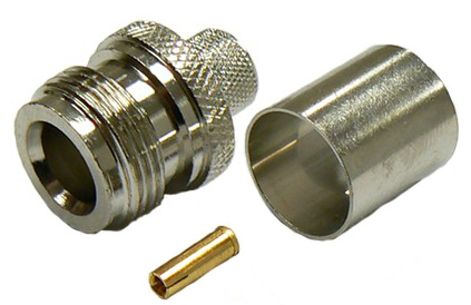 N-type female crimp connector for RG11 75 Ohm coaxial cable, 75 Ohms - nickel plated