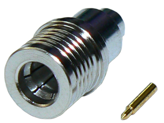QMA 'quick-lock' straight male solder-type connector for RG402/U semi-flexible FEP jacket coaxial cable, 50 Ohms - nickel plated